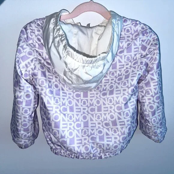 Moncler Kids Girls Logo Hooded Jacket – Size 3A (Toddler) – Lilac/White - Picture 2 of 12